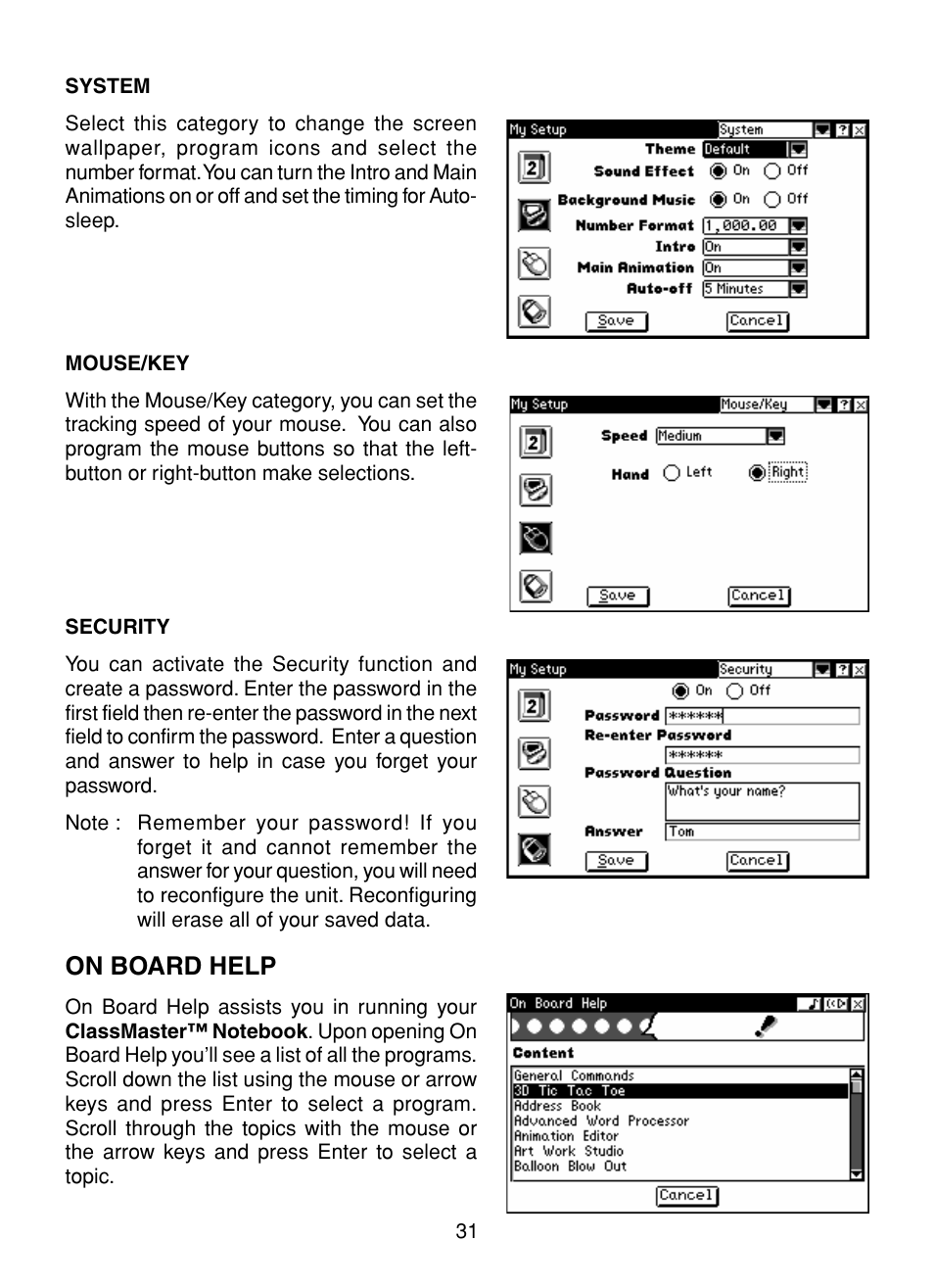 On board help | VTech XL Series User Manual | Page 38 / 47