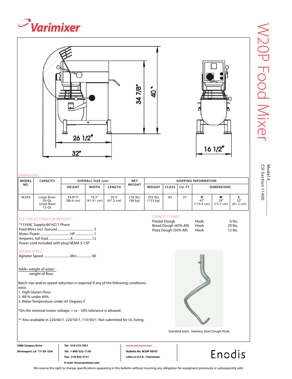 W20p f ood m ix er | Varimixer W20P User Manual | Page 2 / 2