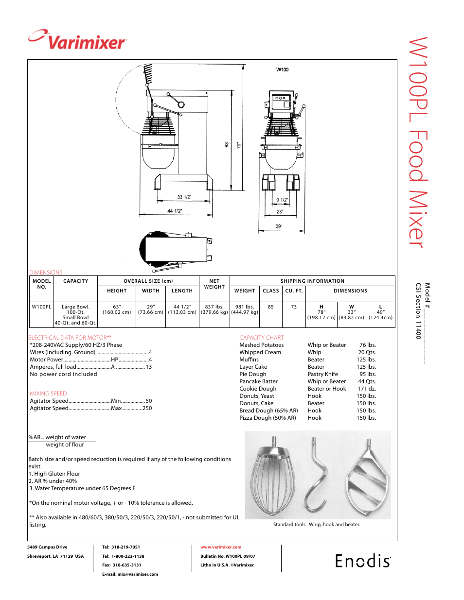 W100pl f ood m ix er | Varimixer W100PL User Manual | Page 2 / 2