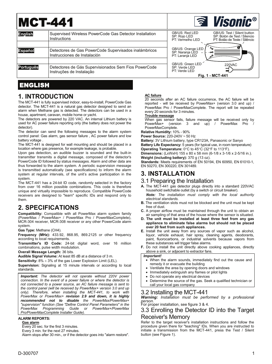 Visonik MCT-441 User Manual | 6 pages