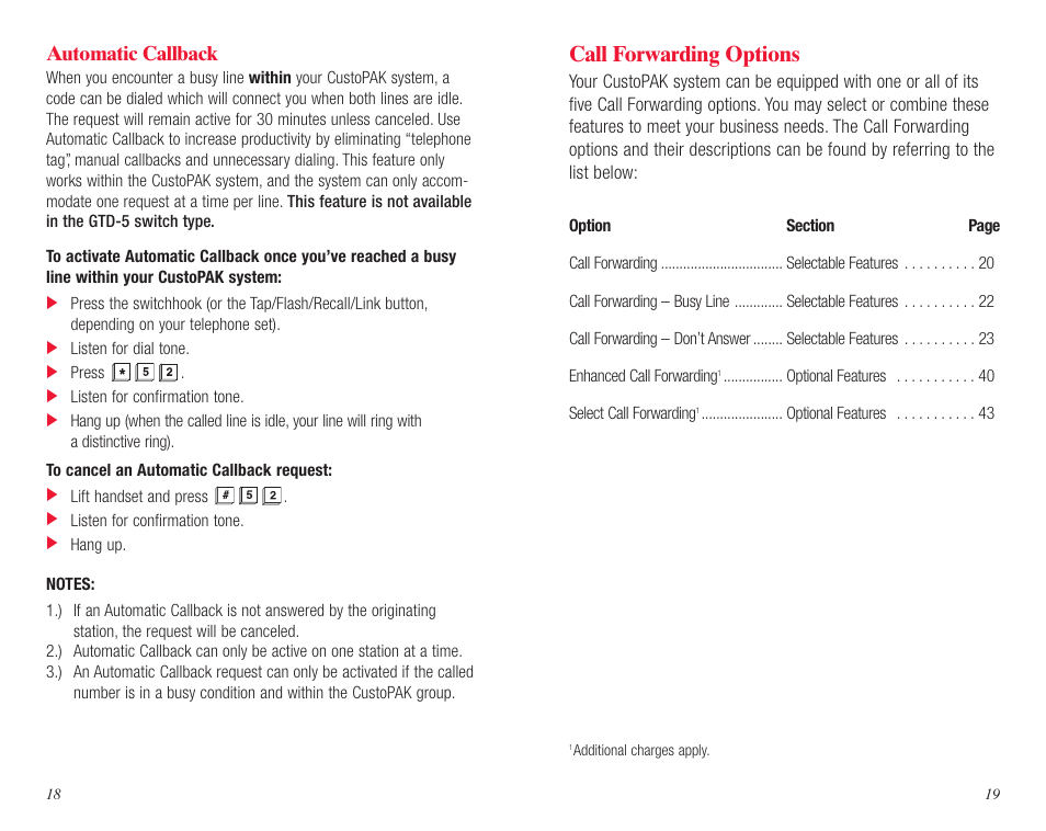 Call forwarding options, Automatic callback | Verizon DMS 100 User Manual | Page 11 / 33