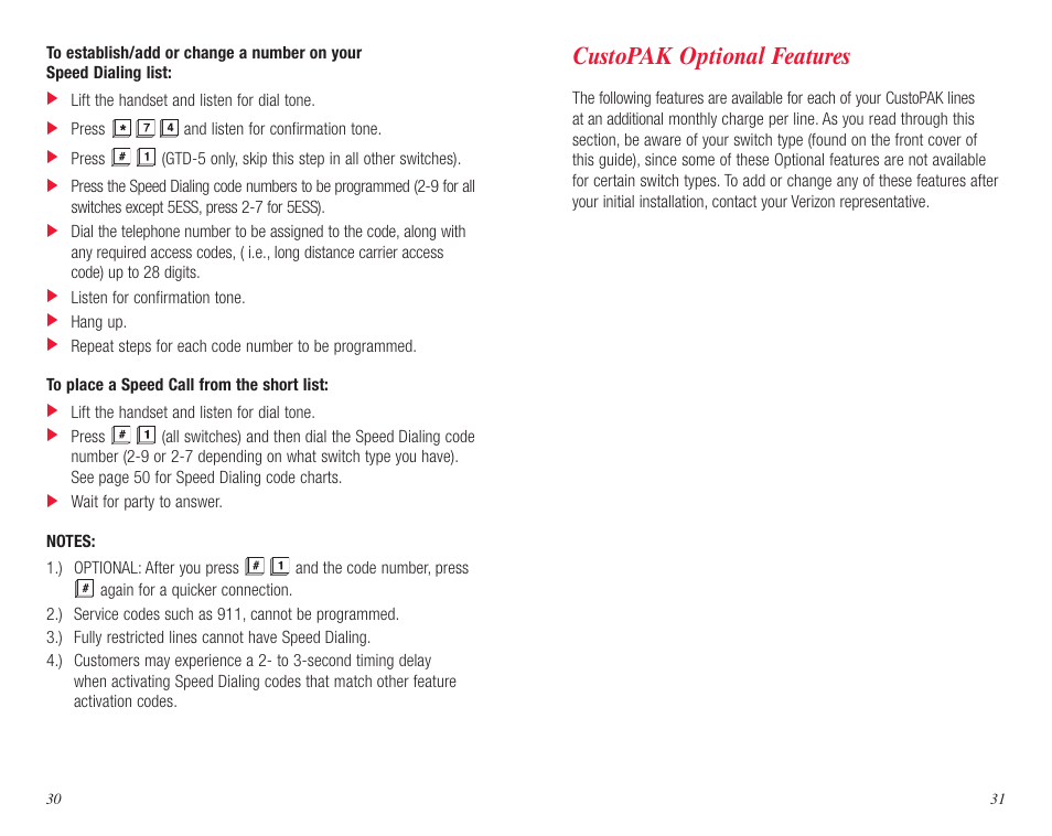 Custopak optional features | Verizon DMS 100 User Manual | Page 17 / 33