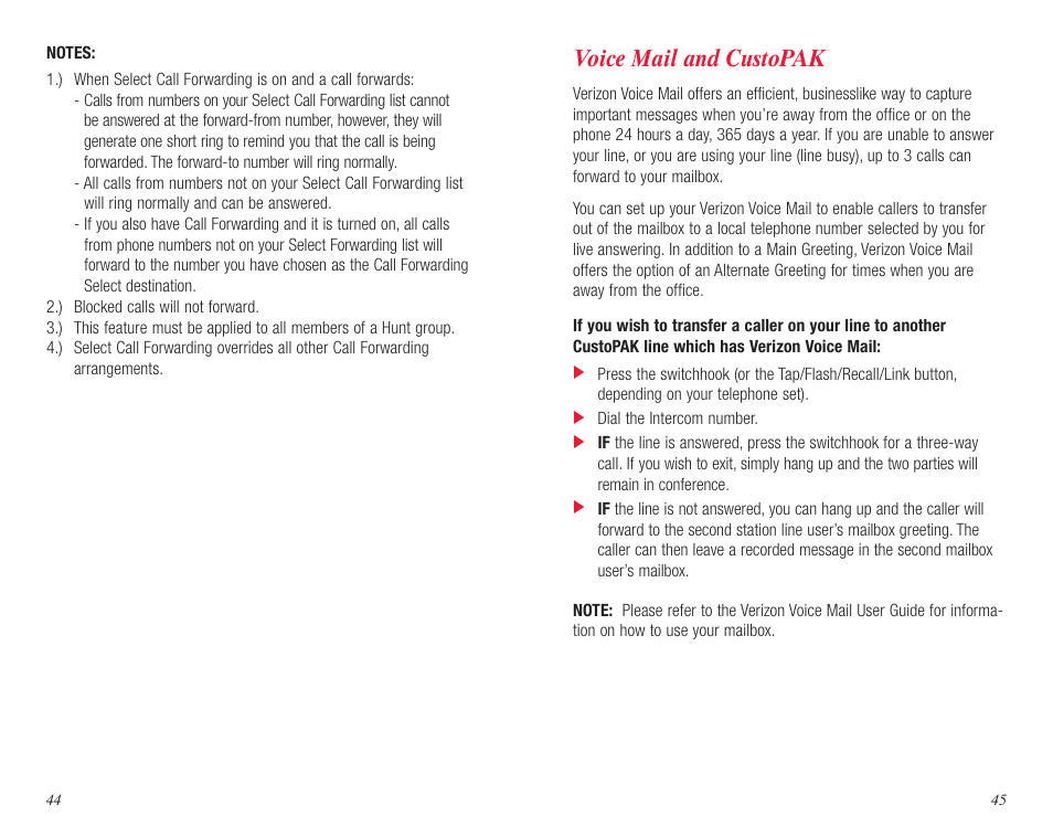 Voice mail and custopak | Verizon DMS 100 User Manual | Page 24 / 33
