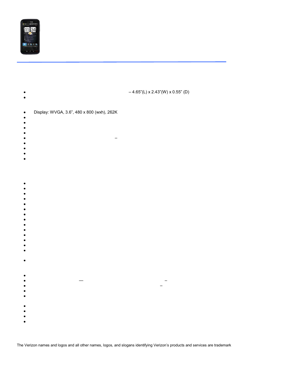 Htc imagio xv-6975, Features | Verizon 8703E User Manual | Page 17 / 59