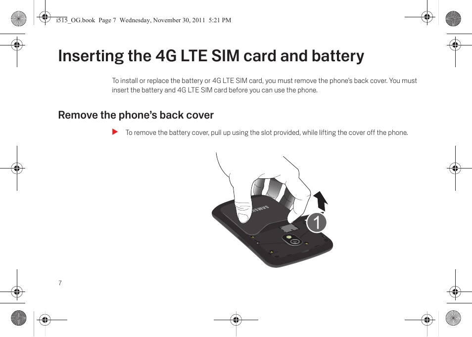 Inserting the 4g lte sim card and battery, Remove the phone’s back cover, Inserting the 4g lte sim card and battery 7 | Remove the phone’s back cover 7 | Verizon Cell Phone User Manual | Page 13 / 21