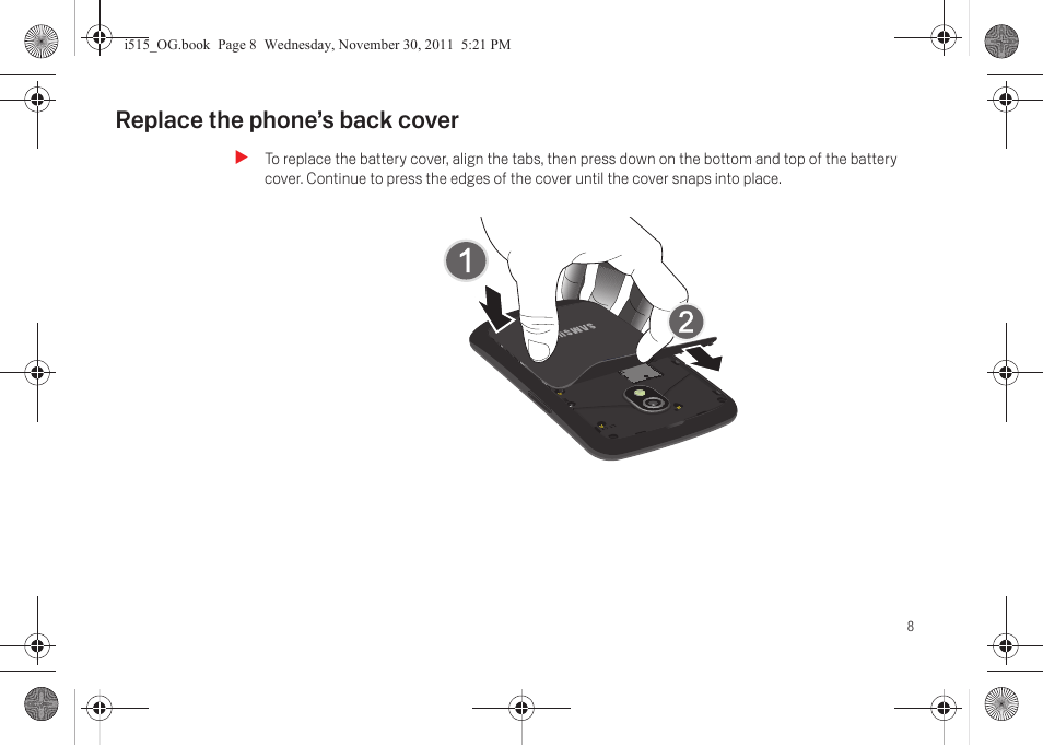 Replace the phone’s back cover, Replace the phone’s back cover 8 | Verizon Cell Phone User Manual | Page 14 / 21