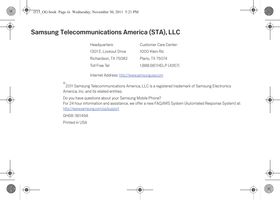 Samsung telecommunications america (sta), llc | Verizon Cell Phone User Manual | Page 4 / 21