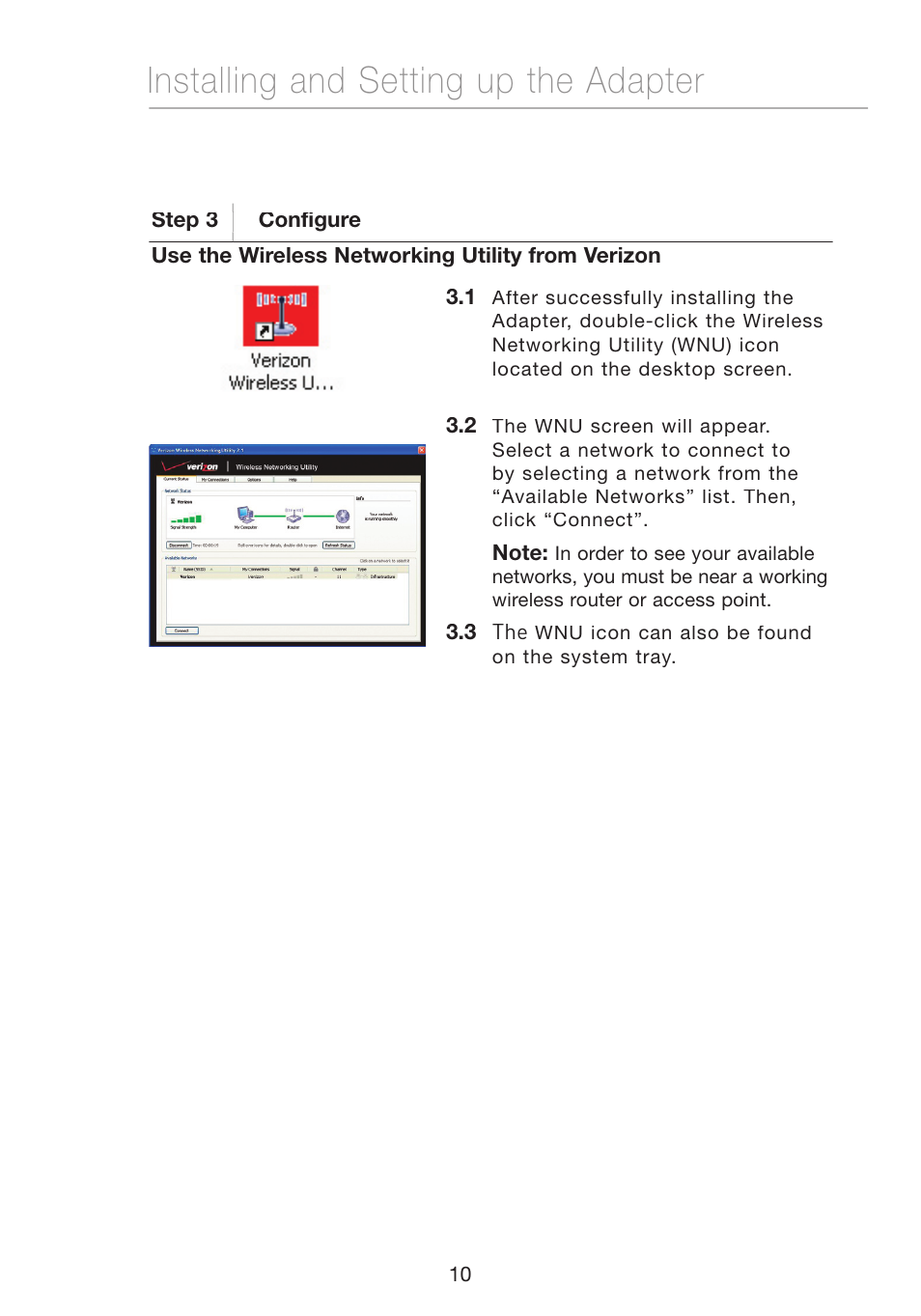 Installing and setting up the adapter | Verizon VZ4050 User Manual | Page 12 / 40