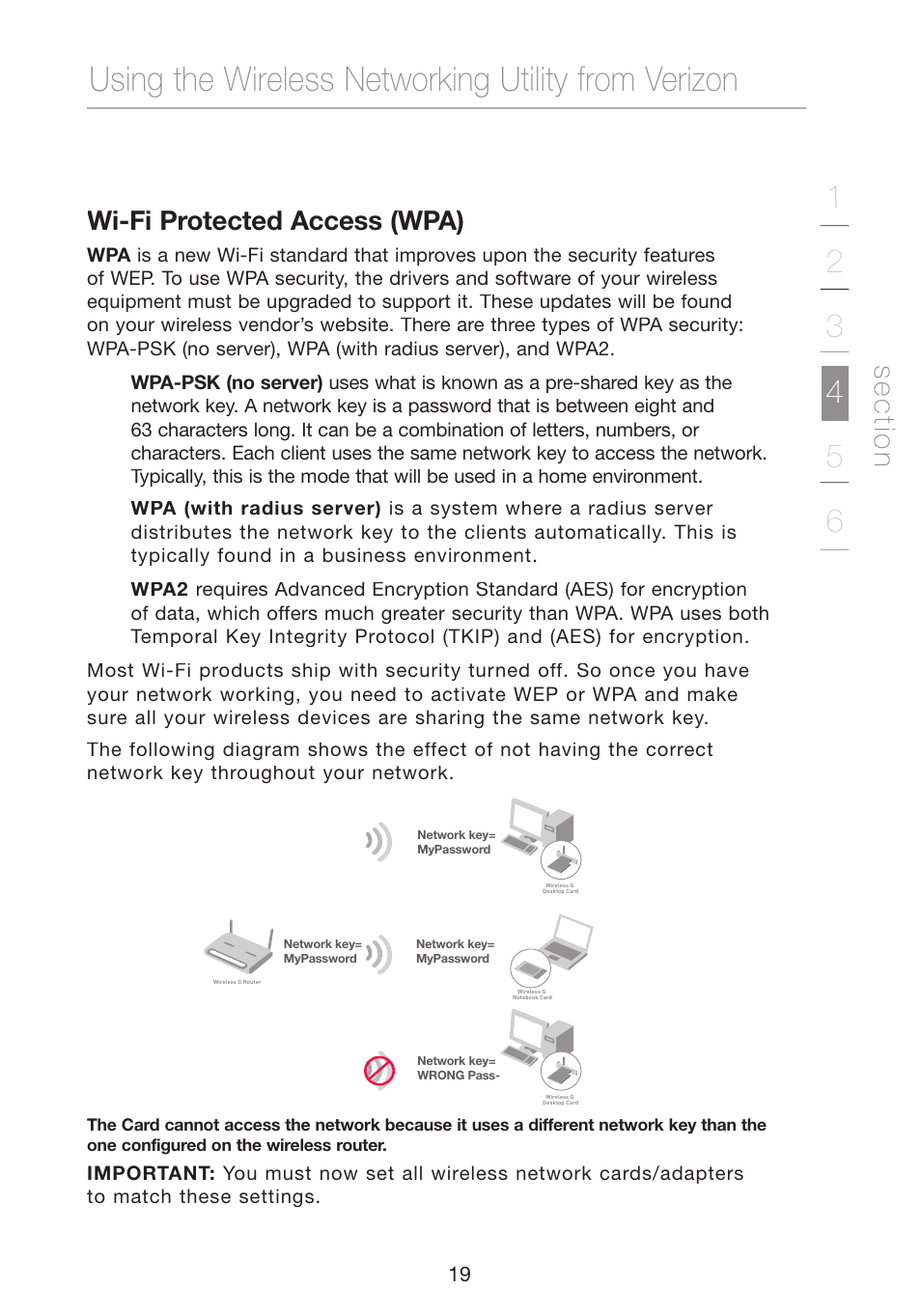 Using the wireless networking utility from verizon, Se c tio n | Verizon VZ4050 User Manual | Page 21 / 40