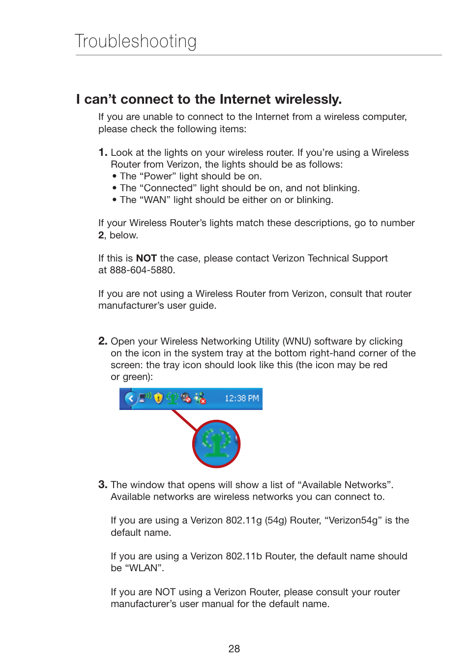 Troubleshooting, I can’t connect to the internet wirelessly | Verizon VZ4050 User Manual | Page 30 / 40
