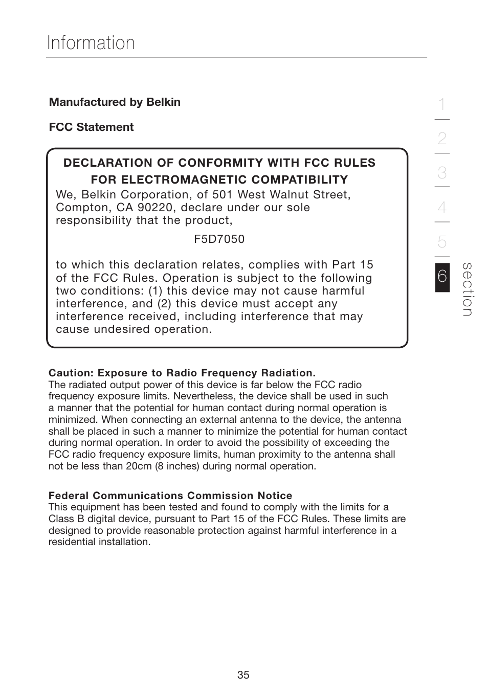 Information, Se c tio n | Verizon VZ4050 User Manual | Page 37 / 40