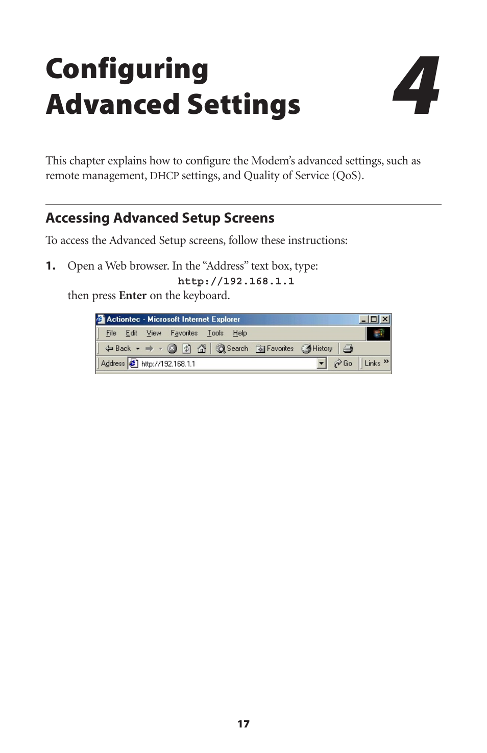 Configuring advanced settings, Accessing advanced setup screens, Accessing advanced setup screens 17 | Verizon GT701C User Manual | Page 20 / 101