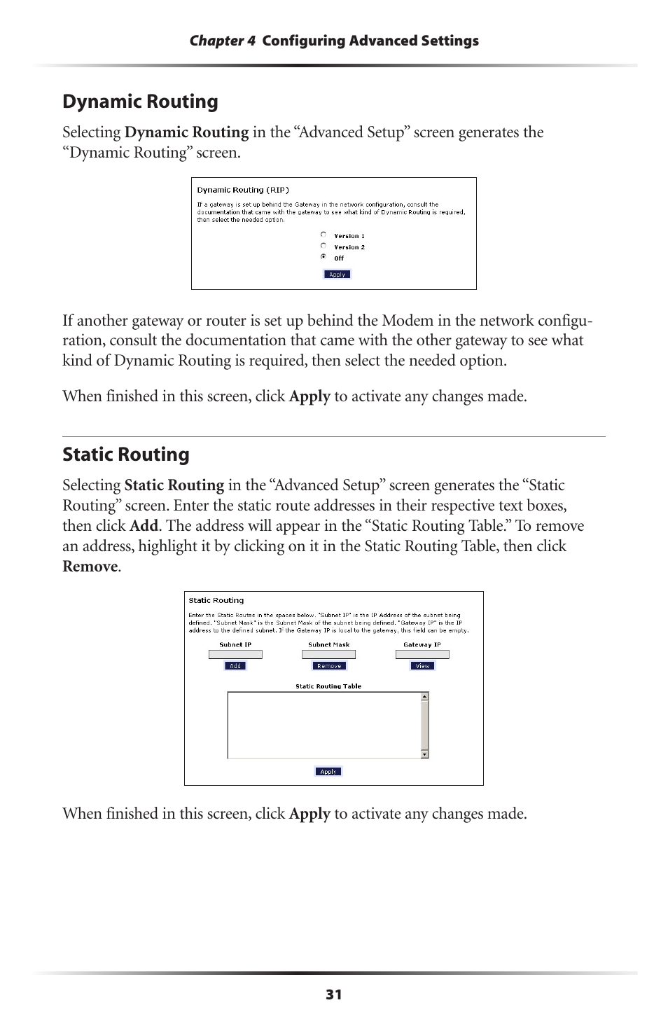 Dynamic routing, Static routing, 31 static routing | Verizon GT701C User Manual | Page 34 / 101
