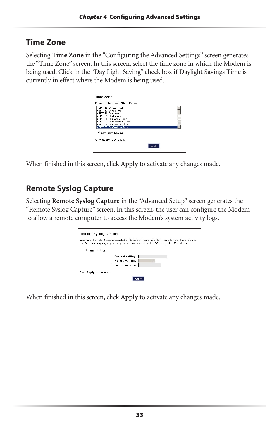 Time zone, Remote syslog capture, 33 remote syslog capture | Verizon GT701C User Manual | Page 36 / 101