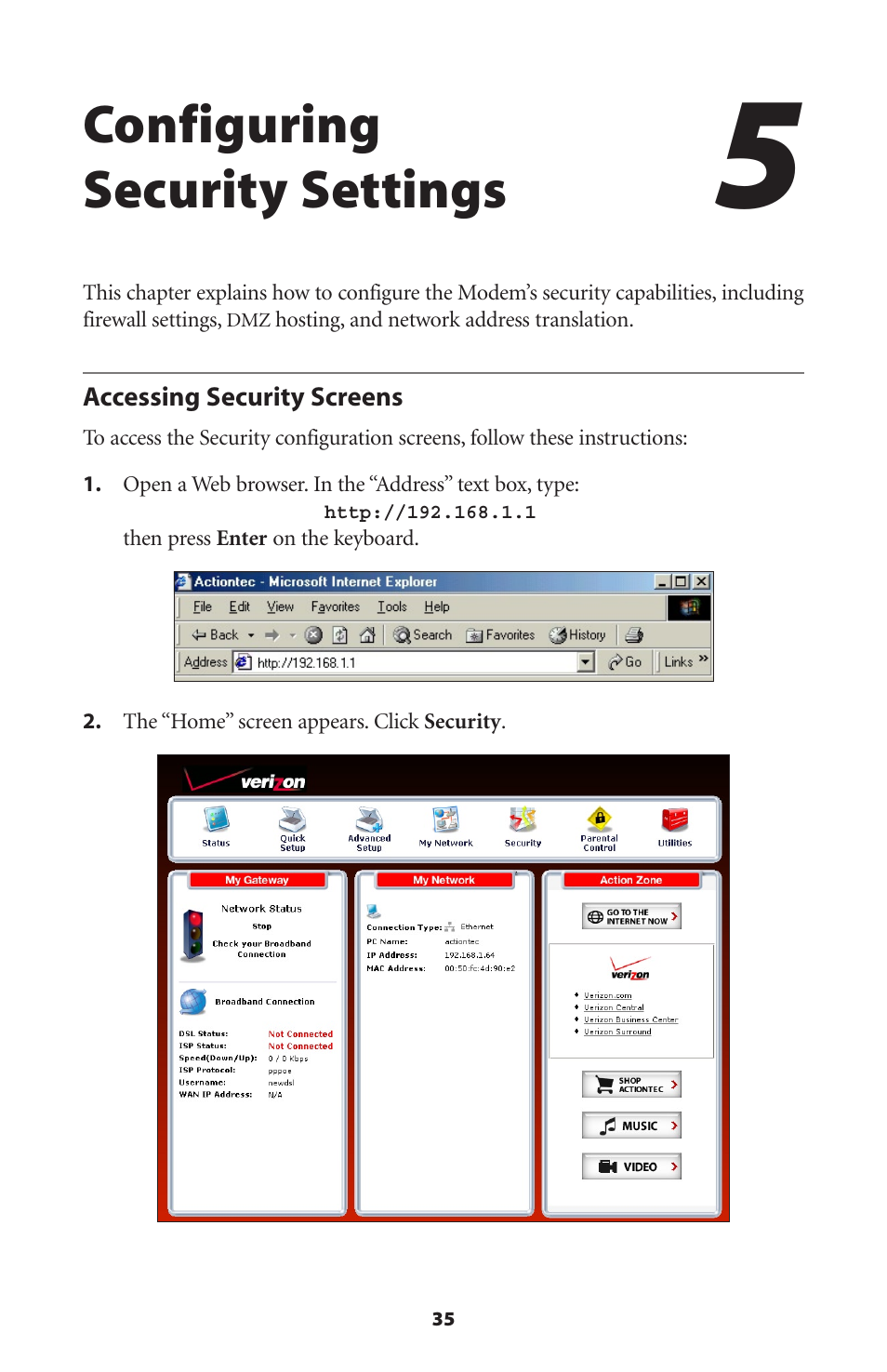 Configuring security settings, Accessing security screens | Verizon GT701C User Manual | Page 38 / 101