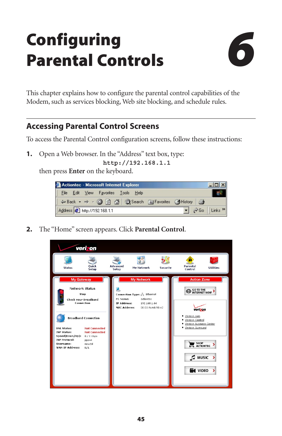Configuring parental controls, Accessing parental control screens | Verizon GT701C User Manual | Page 48 / 101