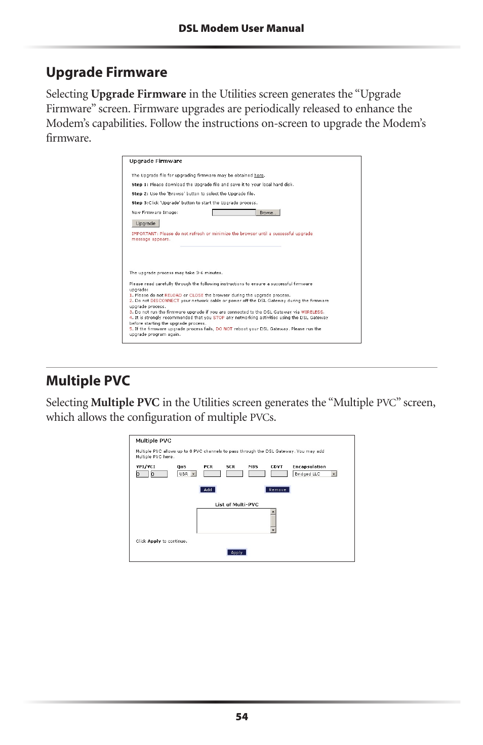 Upgrade firmware, Multiple pvc, 54 multiple pvc | Verizon GT701C User Manual | Page 57 / 101