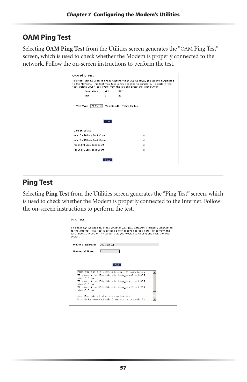 Oam ping test, Ping test, 57 ping test | Verizon GT701C User Manual | Page 60 / 101