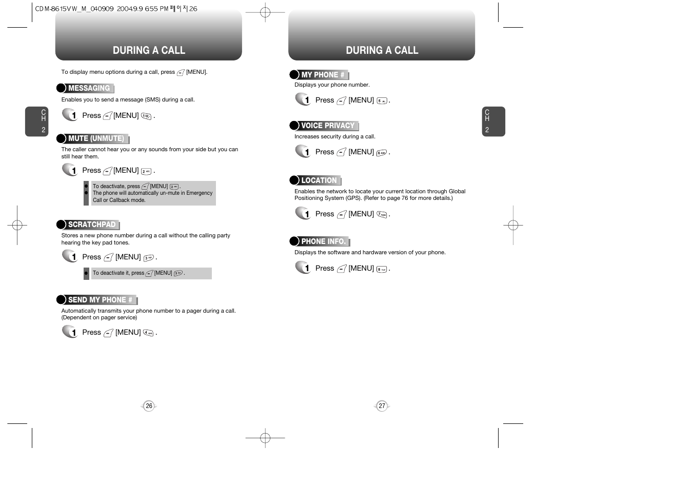 During a call | Verizon CDM8615 User Manual | Page 15 / 67
