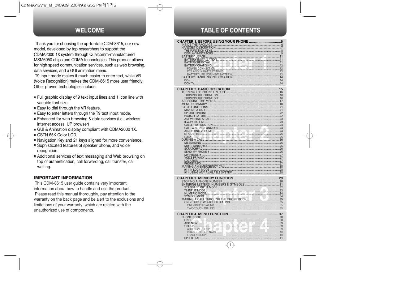 Chapter 1 chapter 2 chapter 3 chapter 4 | Verizon CDM8615 User Manual | Page 2 / 67