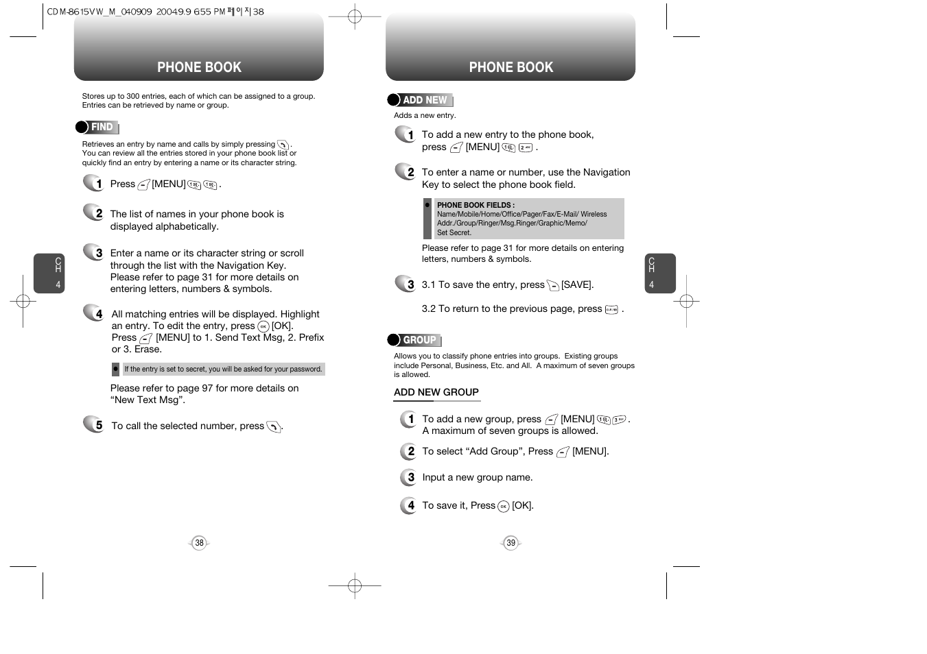 Phone book | Verizon CDM8615 User Manual | Page 21 / 67