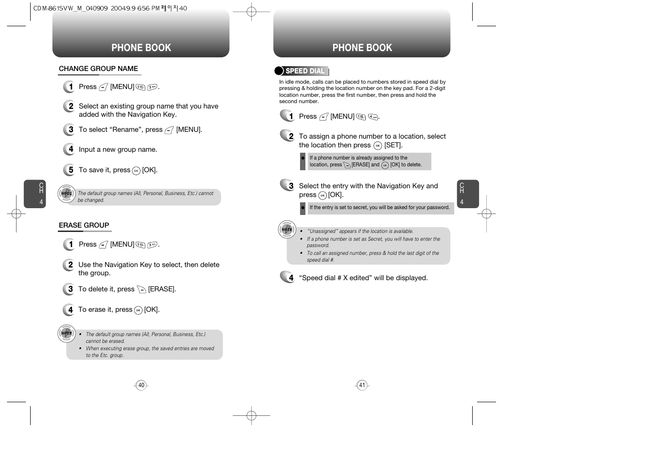 Phone book | Verizon CDM8615 User Manual | Page 22 / 67