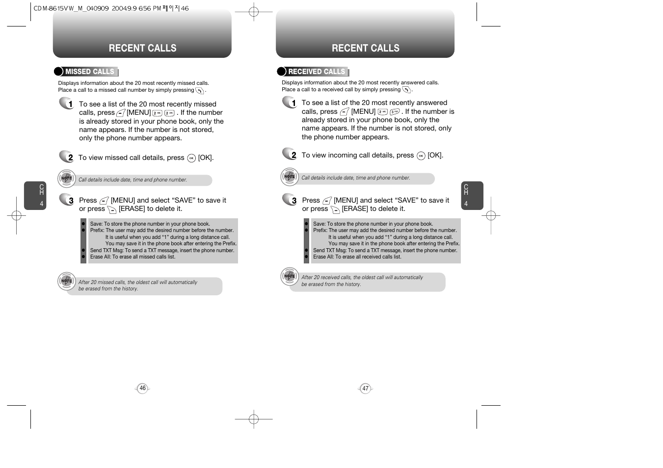 Recent calls | Verizon CDM8615 User Manual | Page 25 / 67