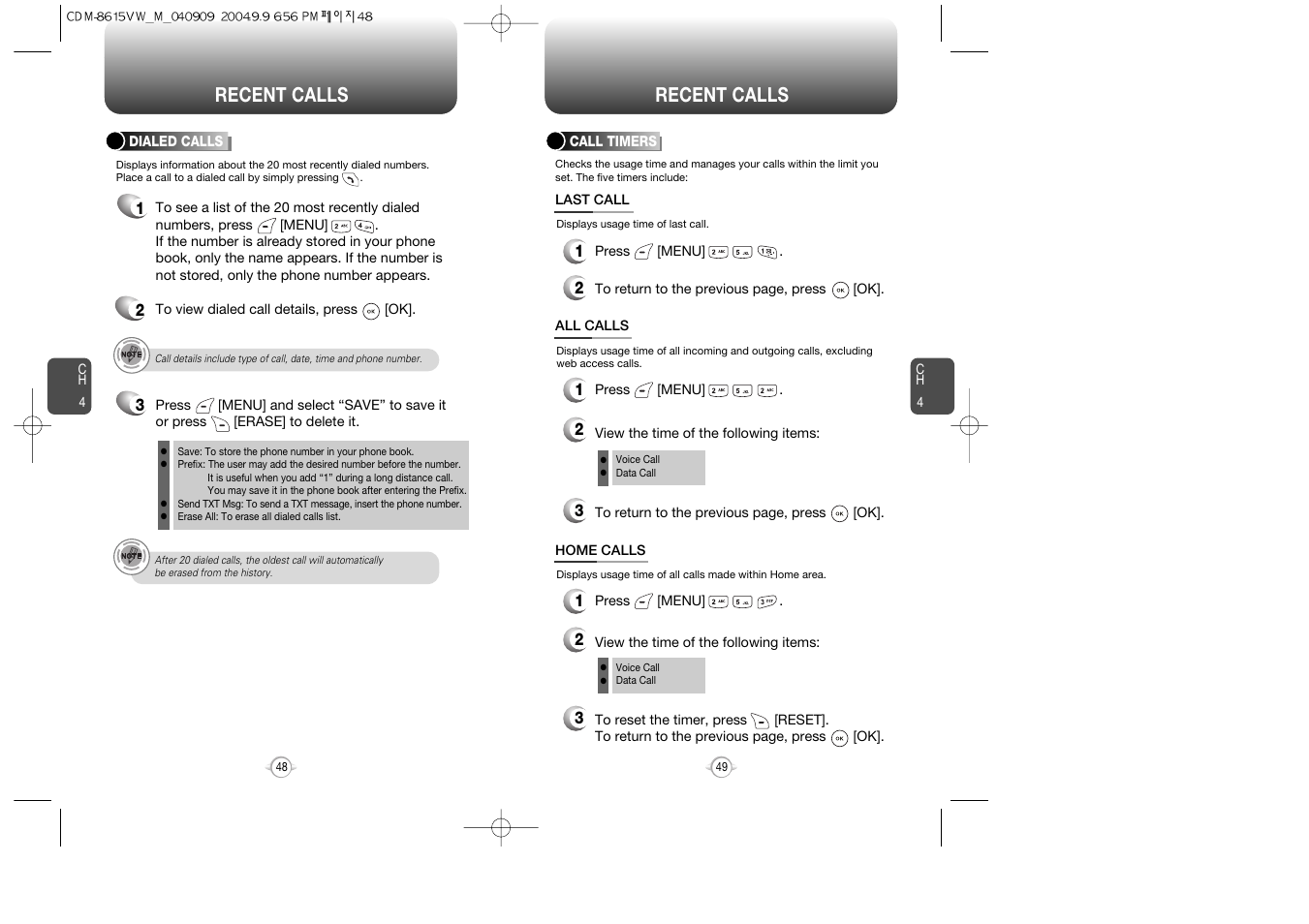 Recent calls | Verizon CDM8615 User Manual | Page 26 / 67