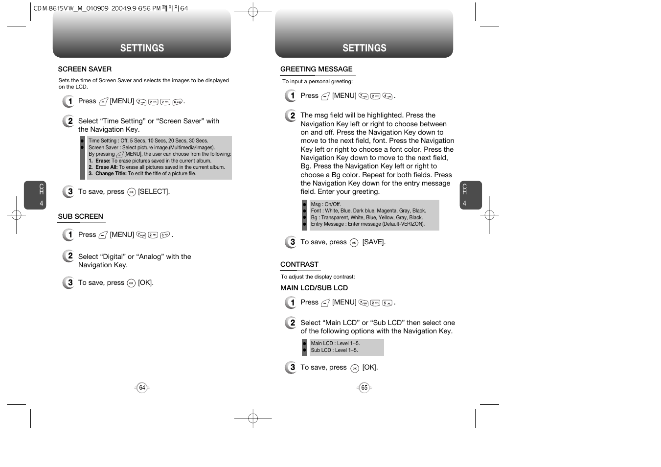 Settings | Verizon CDM8615 User Manual | Page 34 / 67