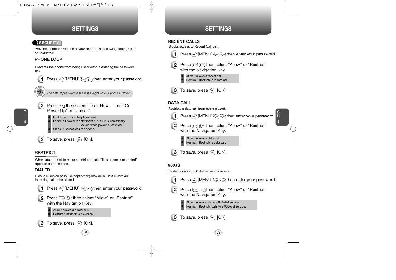 Settings | Verizon CDM8615 User Manual | Page 36 / 67