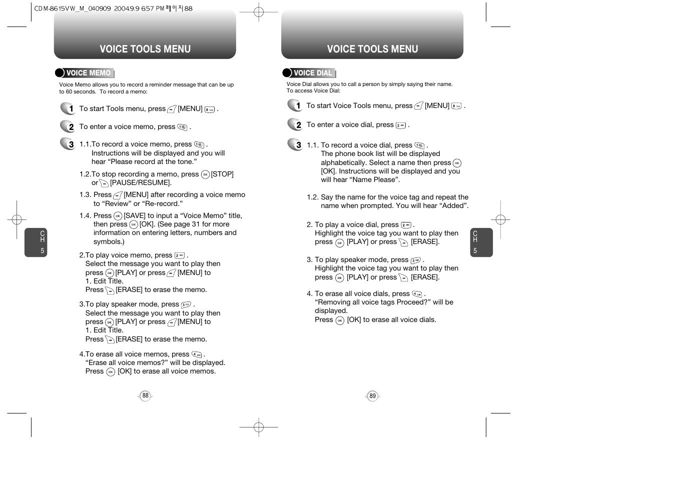Voice tools menu | Verizon CDM8615 User Manual | Page 46 / 67
