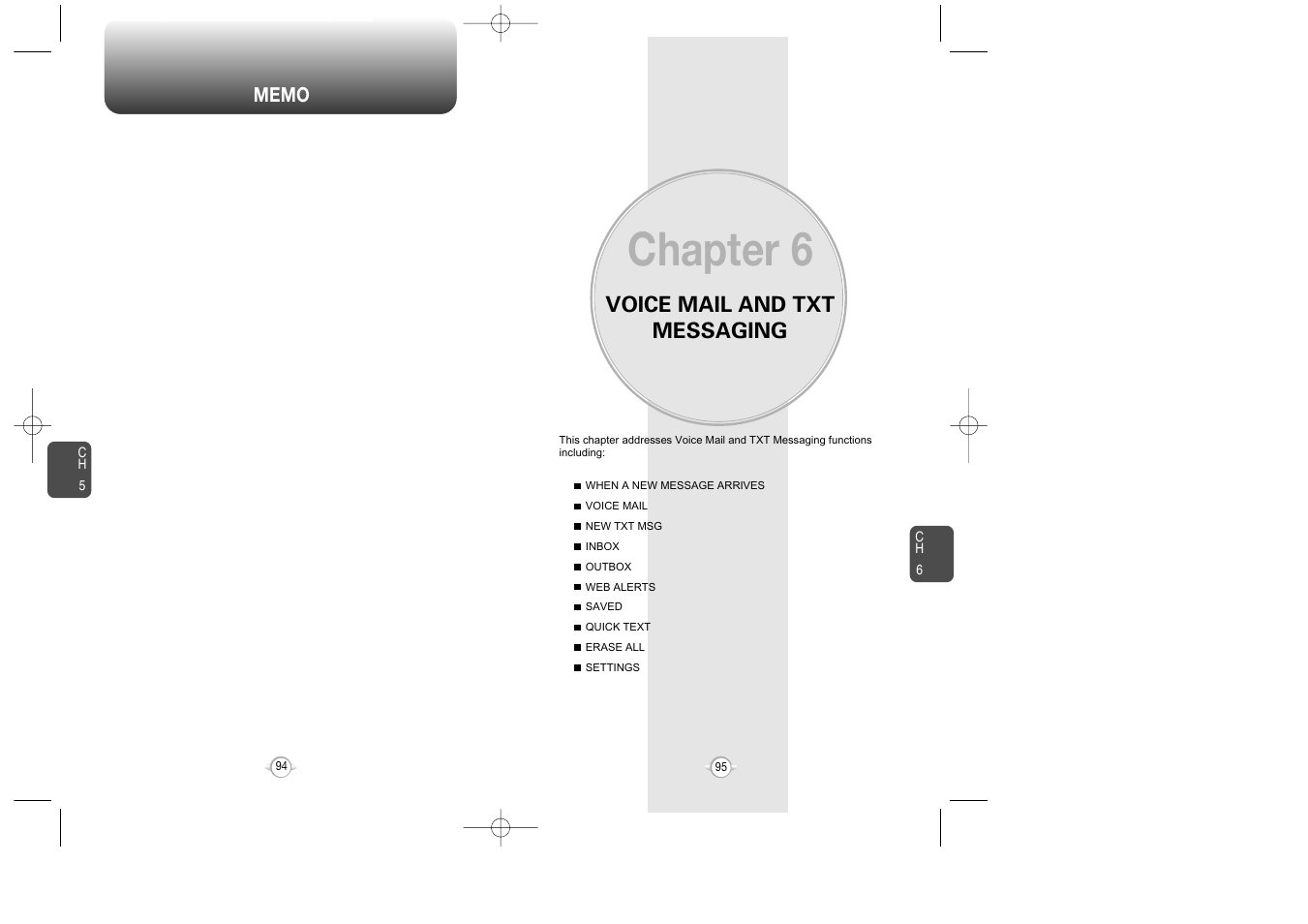 Chapter 6, Voice mail and txt messaging | Verizon CDM8615 User Manual | Page 49 / 67