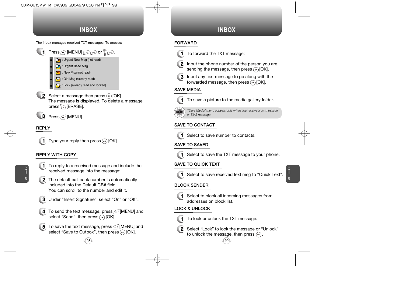 Inbox | Verizon CDM8615 User Manual | Page 51 / 67