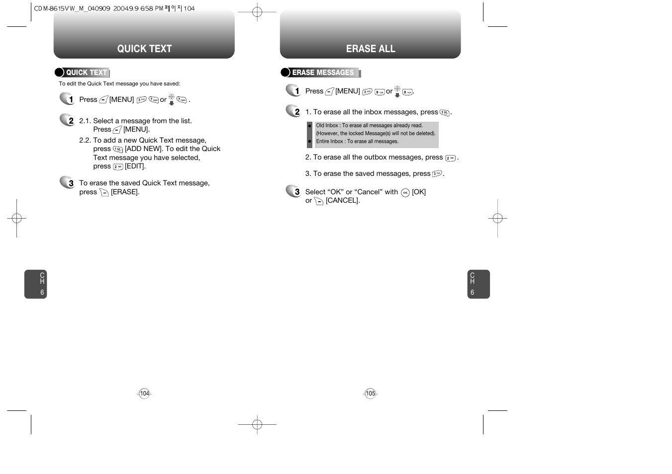 Erase all quick text | Verizon CDM8615 User Manual | Page 54 / 67