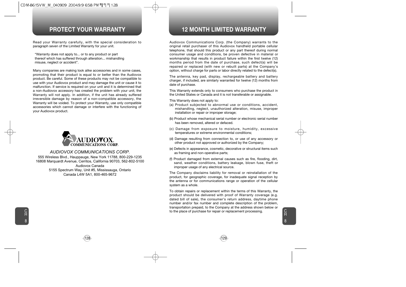 Protect your warranty 12 month limited warranty | Verizon CDM8615 User Manual | Page 66 / 67