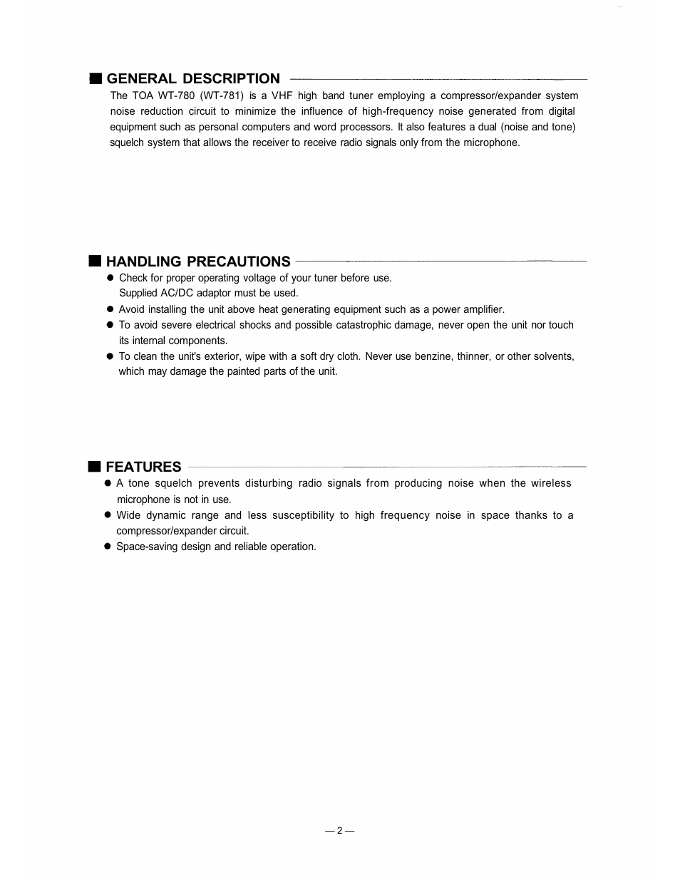 Handling precautions, General description, Features | Verizon WT-781 User Manual | Page 2 / 6