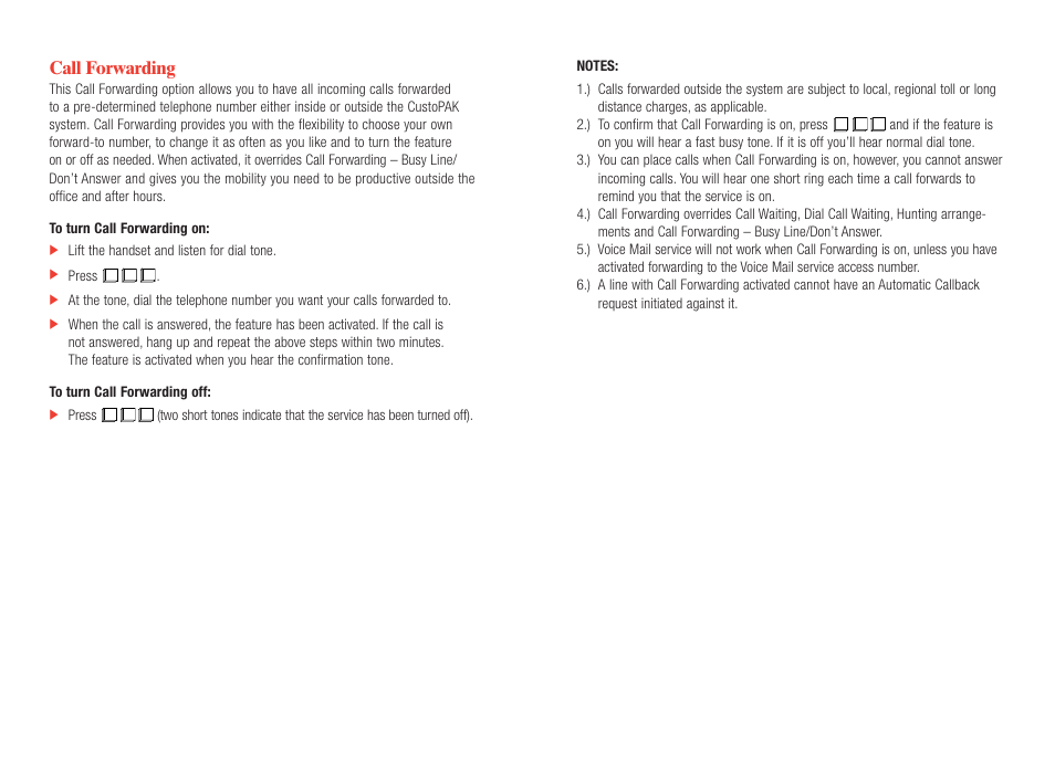 Call forwarding | Verizon CustoPAK User Manual | Page 12 / 30