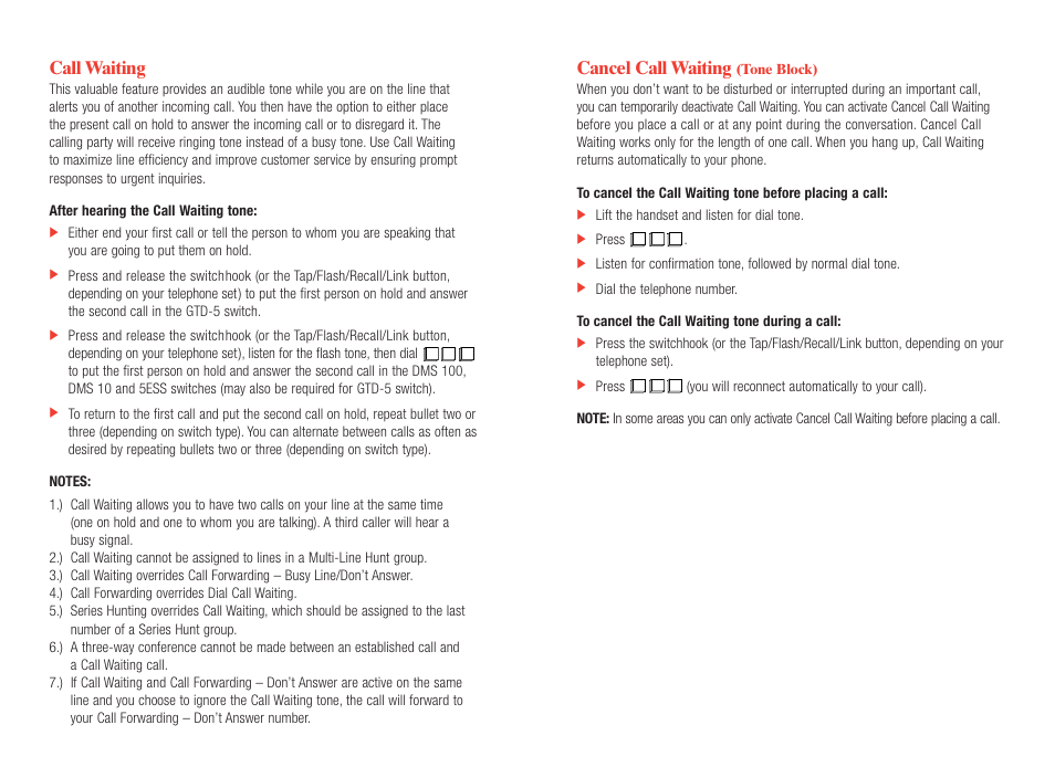 Cancel call waiting, Call waiting | Verizon CustoPAK User Manual | Page 15 / 30