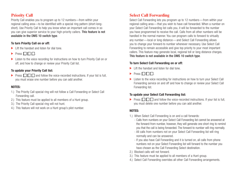 Priority call, Select call forwarding | Verizon CustoPAK User Manual | Page 23 / 30