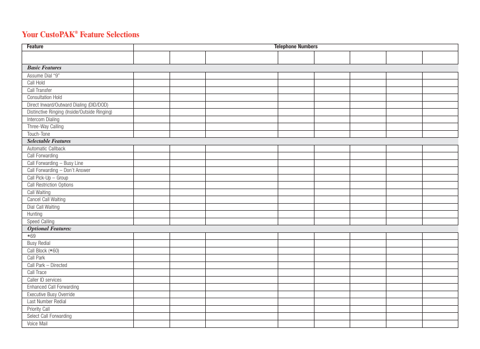 Your custopak, Feature selections | Verizon CustoPAK User Manual | Page 29 / 30