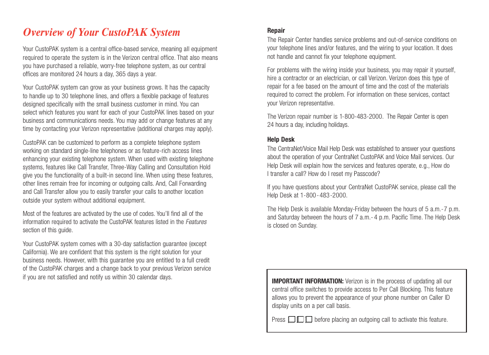 Overview of your custopak system | Verizon CustoPAK User Manual | Page 5 / 30