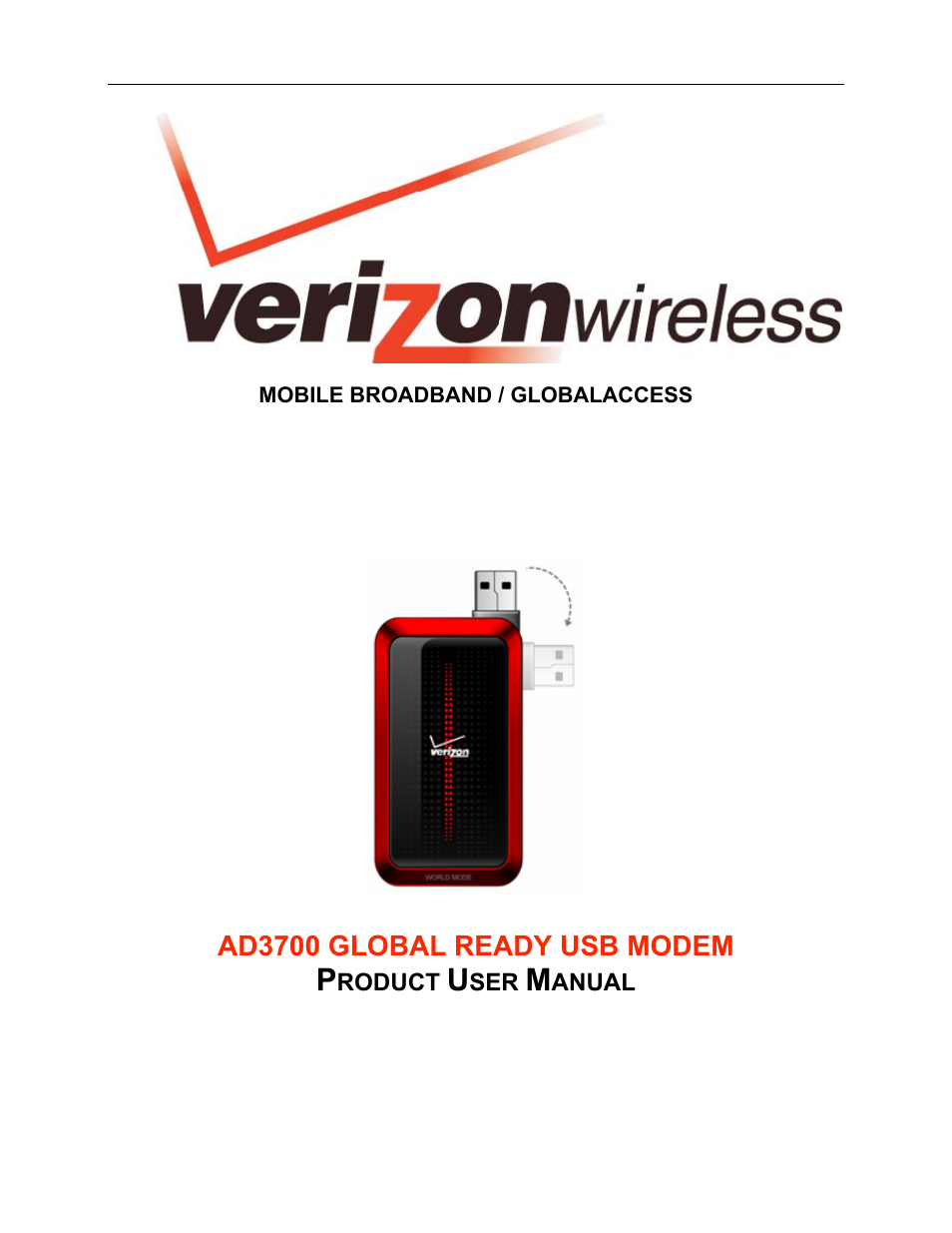 Verizon Wireless Global Ready USB Modem AD3700 User Manual | 17 pages