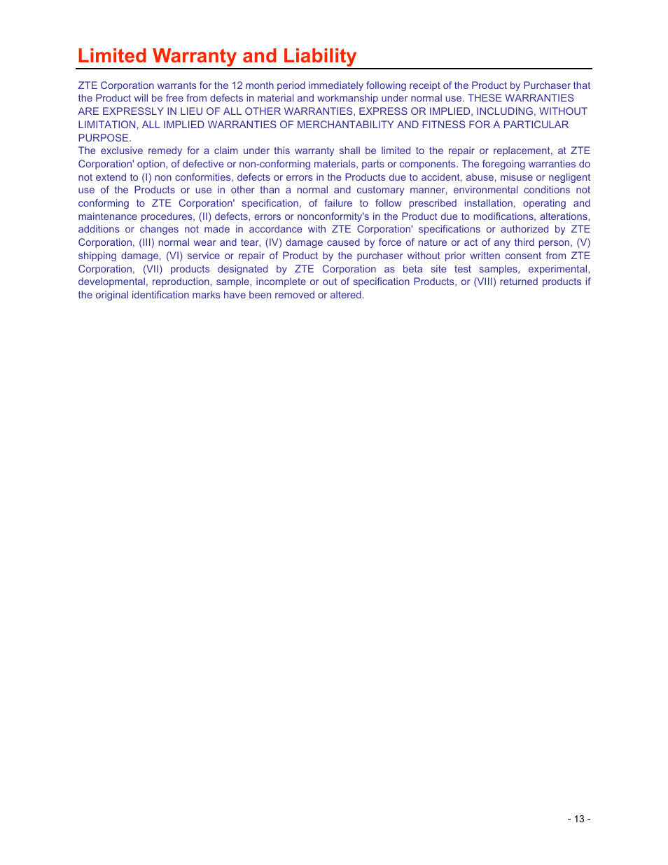 Limited warranty and liability | Verizon Wireless Global Ready USB Modem AD3700 User Manual | Page 14 / 17