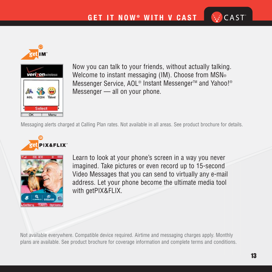 Messenger service, aol, Instant messenger, And yahoo | Verizon V CAST MUSIC VX8100 User Manual | Page 15 / 86