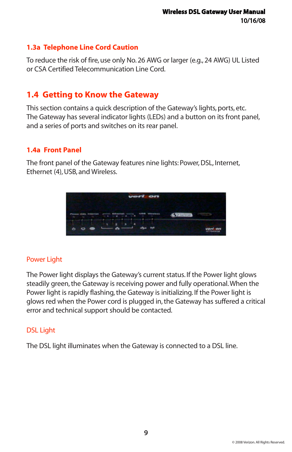 4 getting to know the gateway | Verizon GT704WGB User Manual | Page 10 / 144
