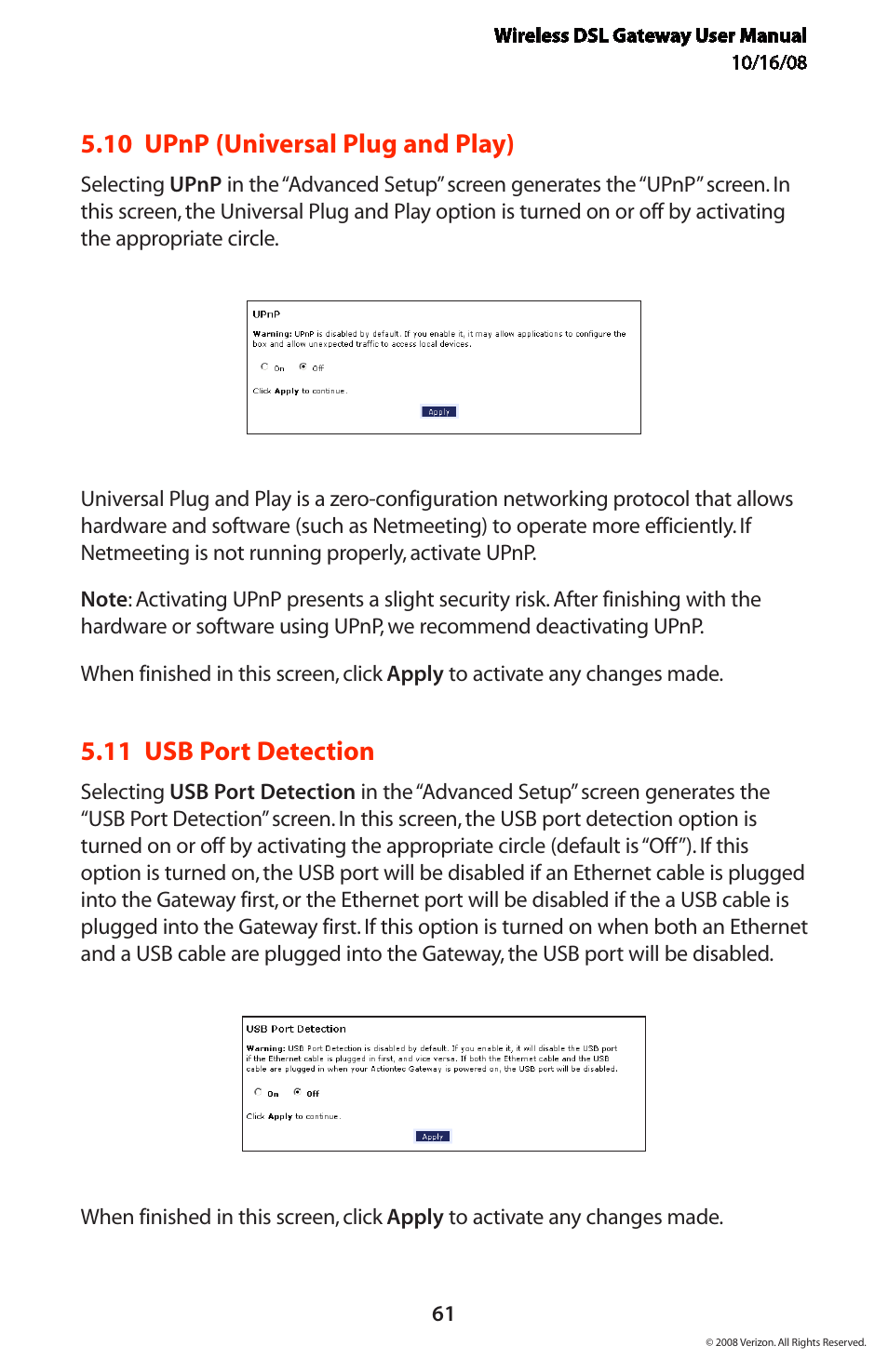 10 upnp (universal plug and play), 11 usb port detection | Verizon GT704WGB User Manual | Page 62 / 144