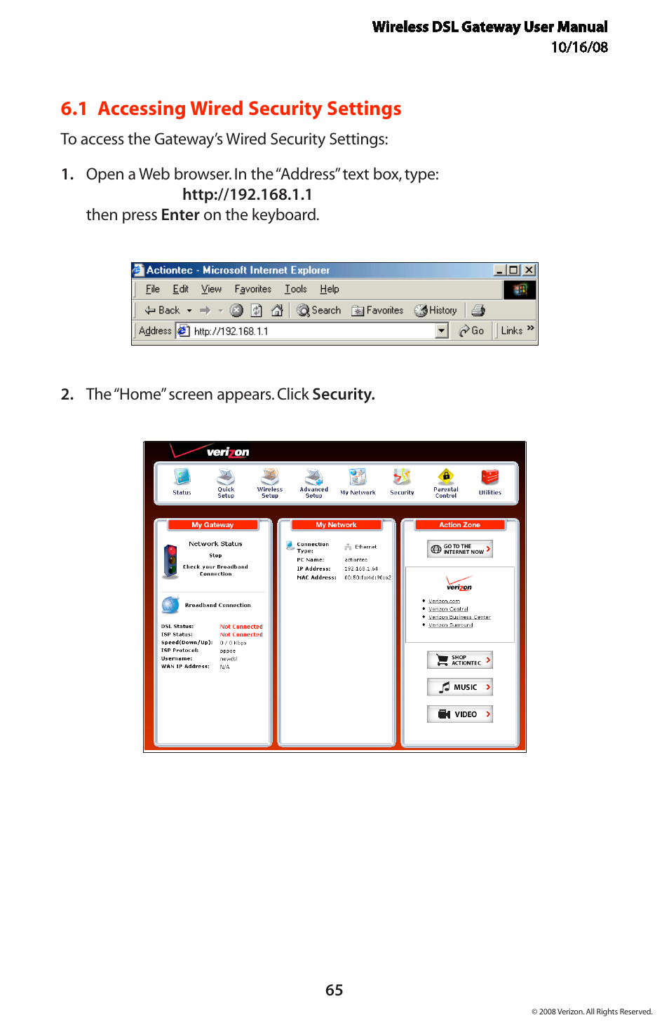 1 accessing wired security settings | Verizon GT704WGB User Manual | Page 66 / 144