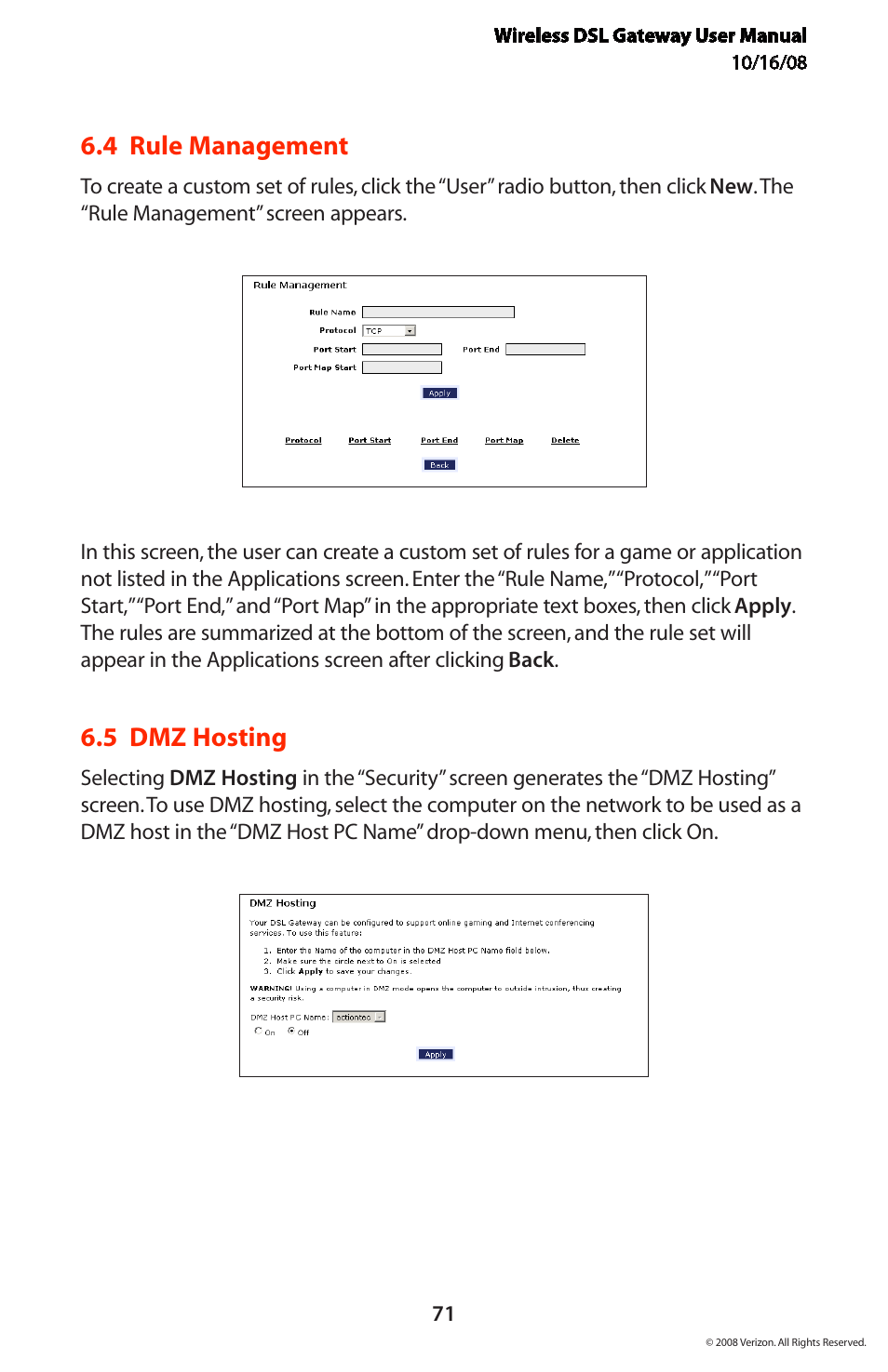 4 rule management, 5 dmz hosting | Verizon GT704WGB User Manual | Page 72 / 144