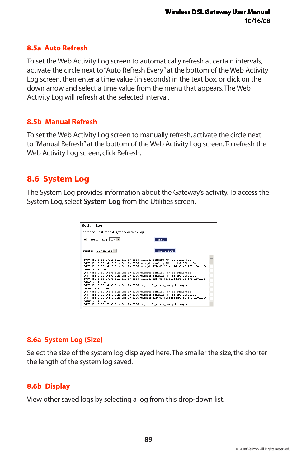 6 system log | Verizon GT704WGB User Manual | Page 90 / 144