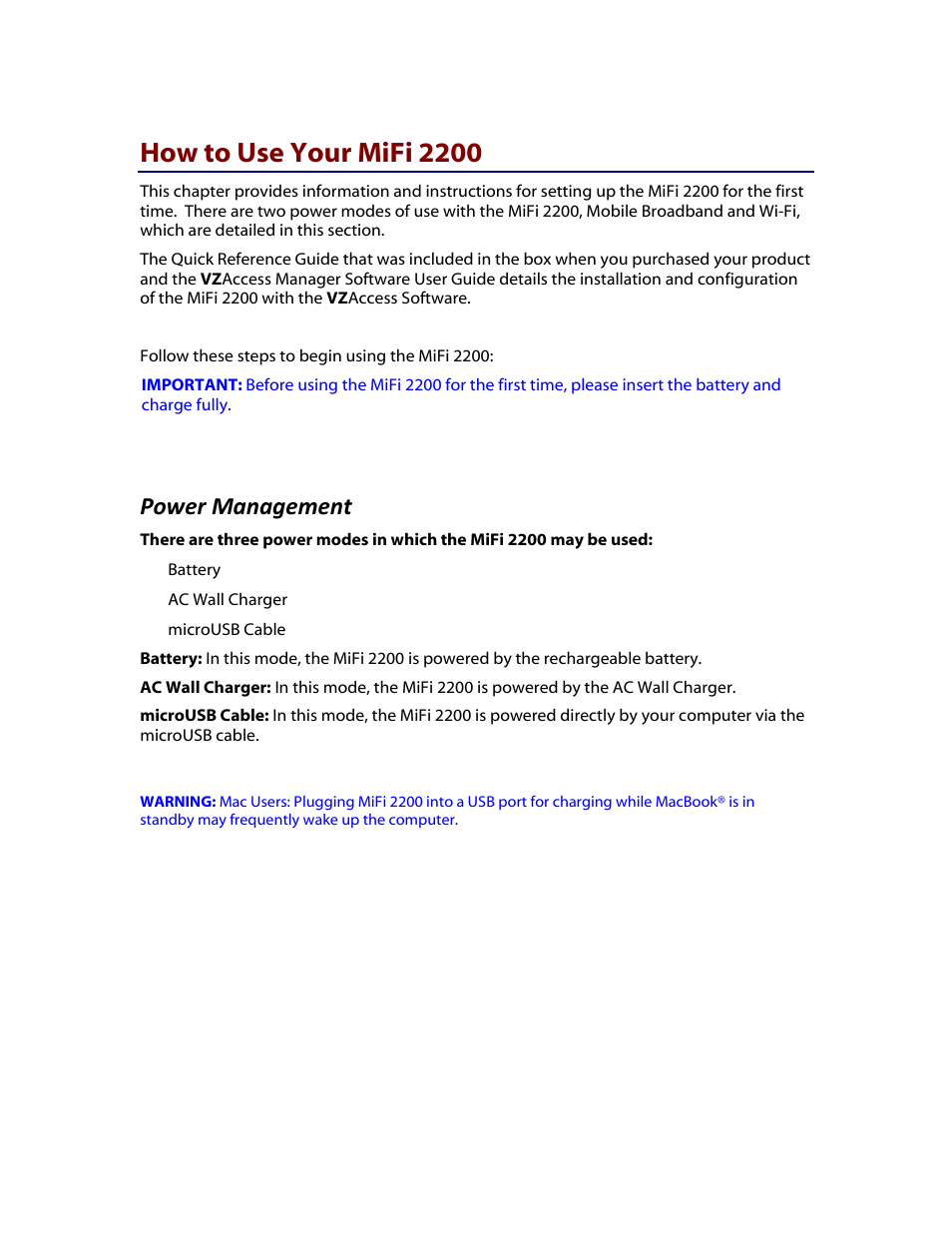 How to use your mifi 2200, Power management | Verizon MiFi 2200 User Manual | Page 12 / 50
